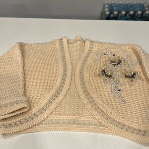 Vintage cream knit cardigan with silver detailing (size small)